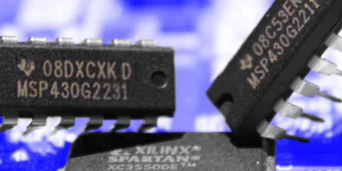 Macro shot of three integrated circuits